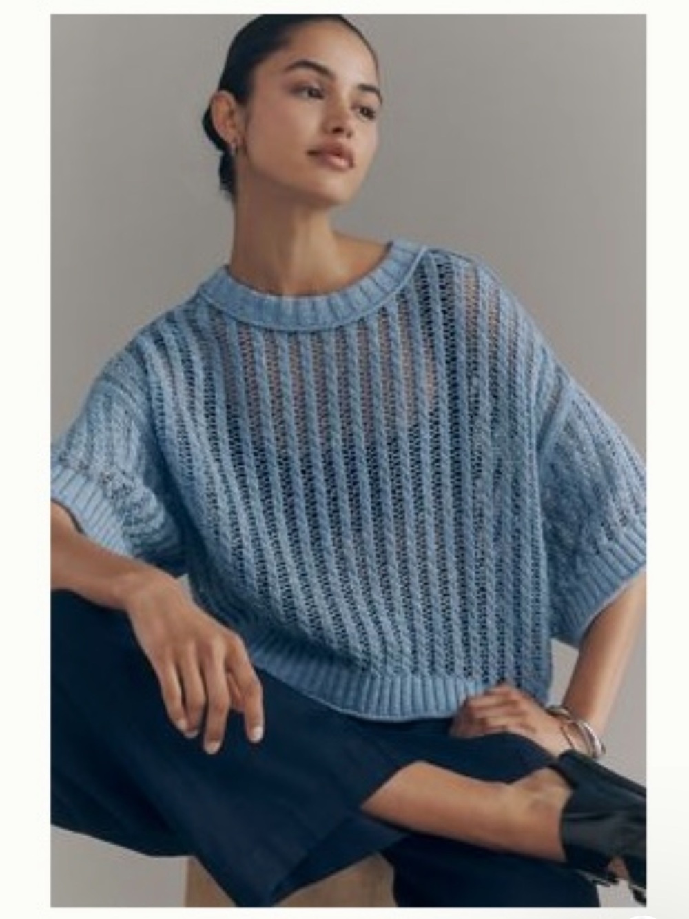 Anthropologie Sky Blue Open-Knit Scoopneck Sweater